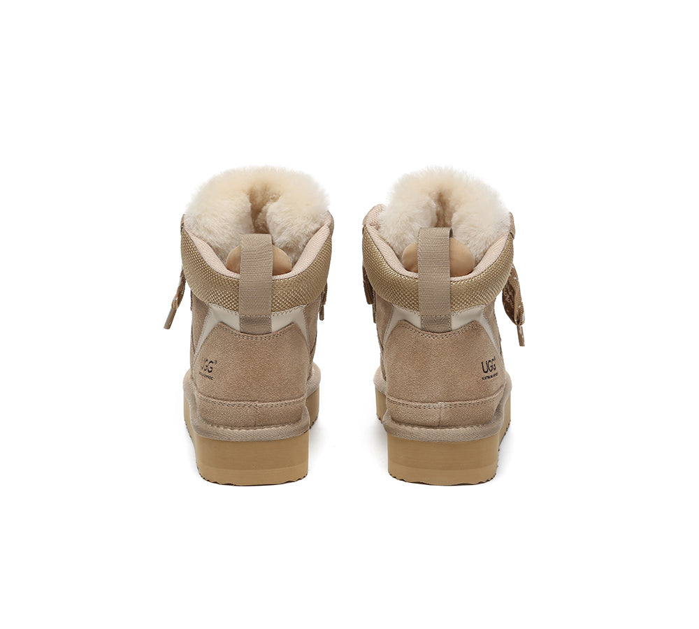 UGG AUSTRALIAN SHEPHERD ベージュ ムートンブーツ 41 AUSTRALIAN SHEPHERD® UGG Boots Women Lace Up Ankle Platform Samir