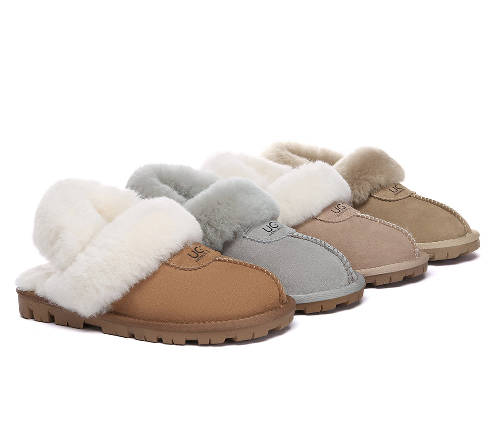 Women Removable Wool Fluffy Strap Slingback  Slippers Waffle