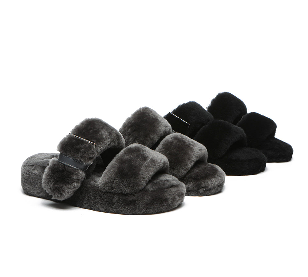 Slides - Fluffy Slides Women Jamia High Platform
