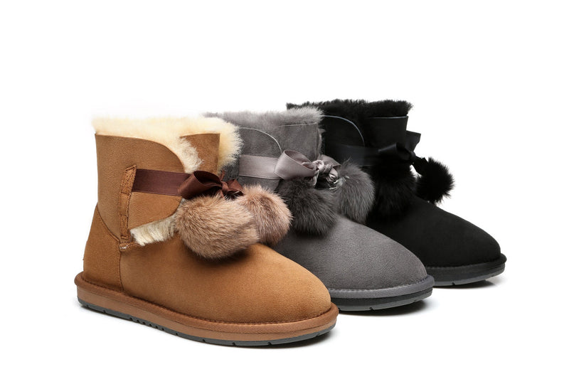 UGG Boots - Ever UGG Ladies Mini Boots With Ribbon Pom Pom Gia #15664 (532865253434)