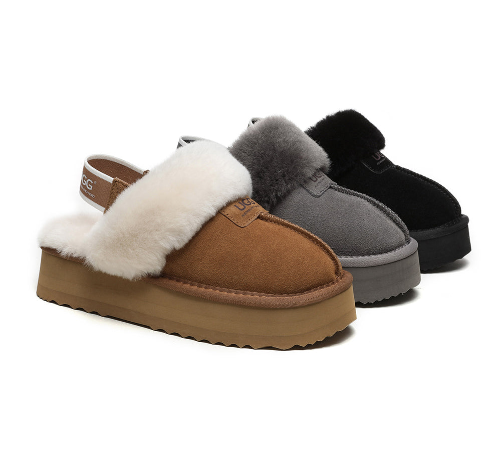 Removable Strap Slingback UGG Slipper Women Waffle Platform