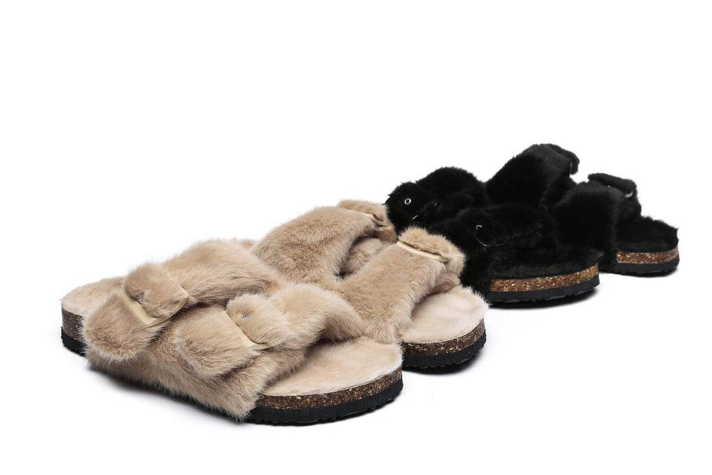 Slippers - AS UGG Women Sheepskin Flat Sandal Slide Myla